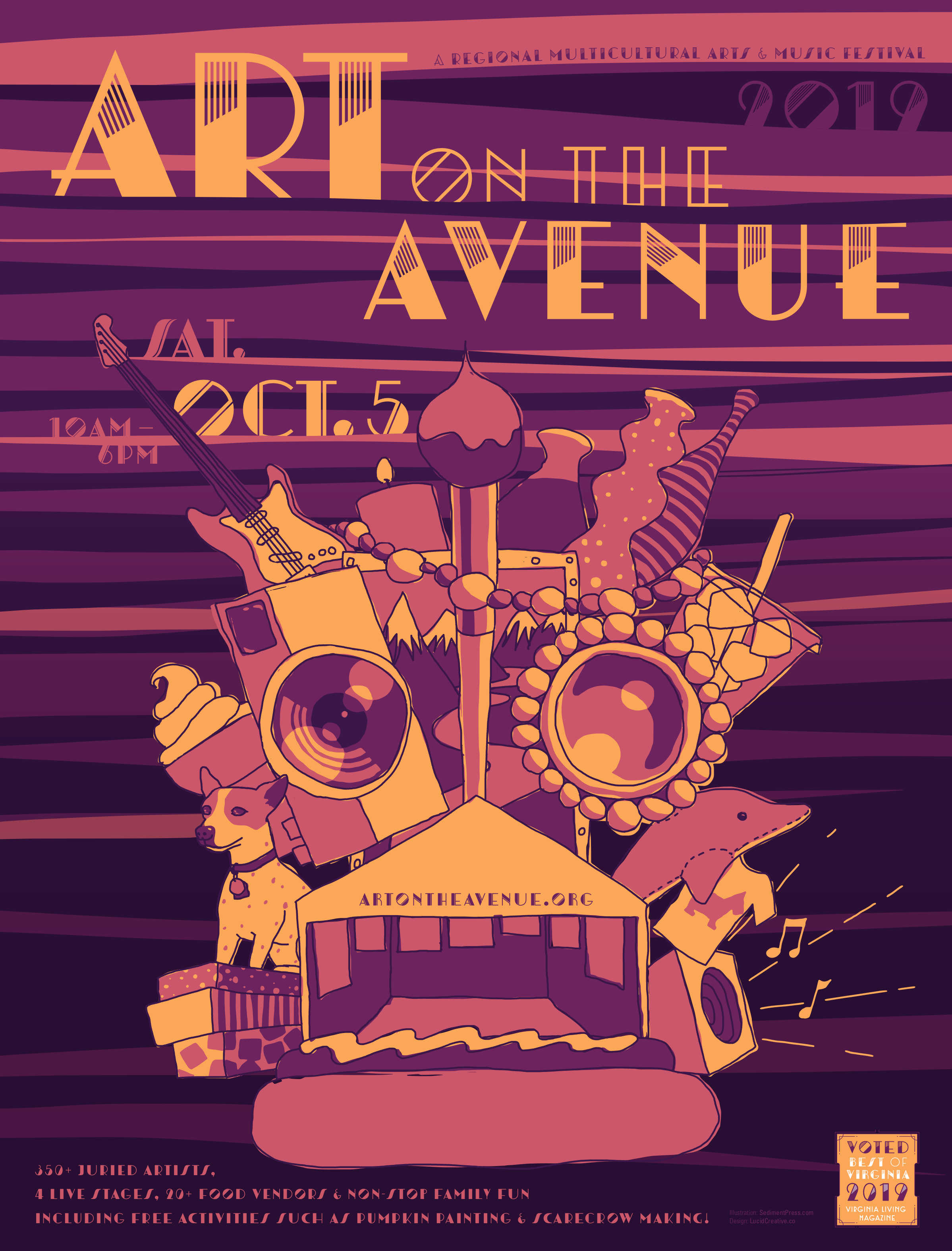 Poster for Art on the Ave 2019. A portrait of an art monster